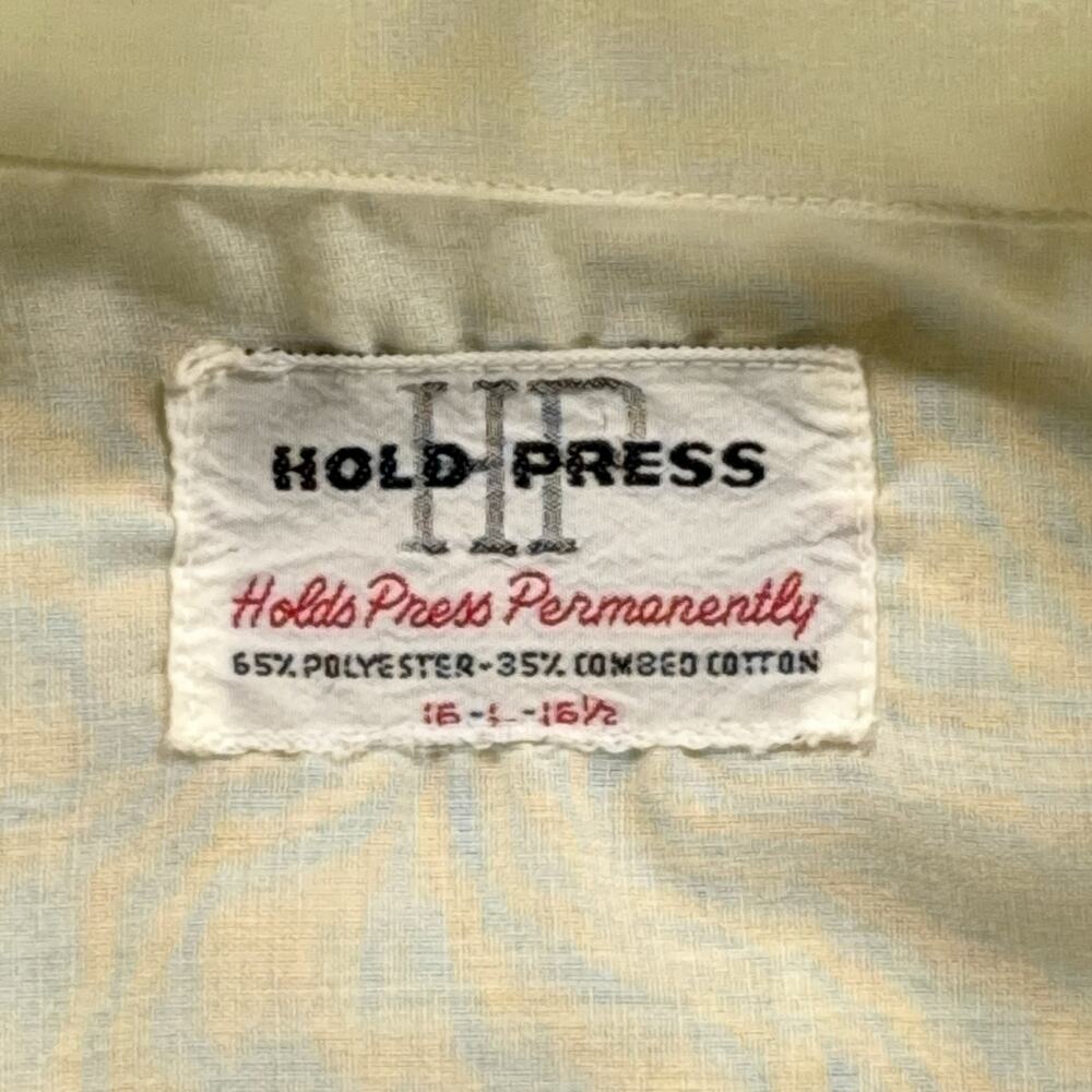 Vintage Hold Press Shirt Adult LARGE Yellow Loop Collar Camp Snake Eyes USA 60s - Picture 4 of 8